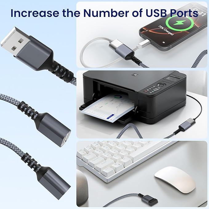 Itramax USB Splitter 3.3FT,USB-A 1 in 2 Out Y Cable Dual Port Extender Adapter,USBA Male to Female Extension Hub,Data Power Charger Splitter Converter for TV,PC,Laptop,MacBook,Keyboard,PS4,PS5,Mouse