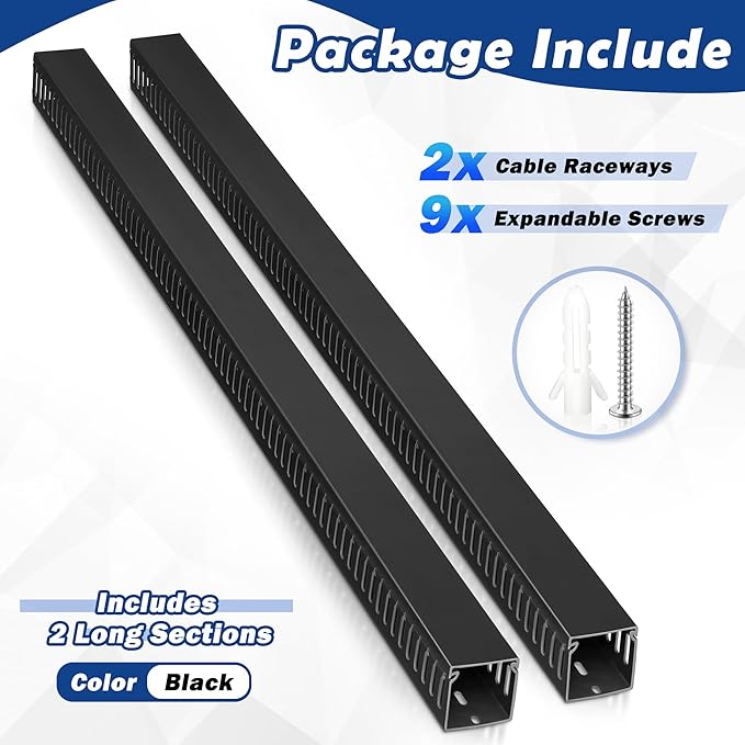 ZhiYo 2x2in Cable Raceway, Server Rack Cable Management Under Desk Cord Organizer, Electrical Safe PVC Cable Hider Open Slot Wire Raceway for Network/PC/TVs, Wire Duct Black