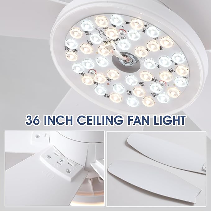 Flush Mount RGB Ceiling Fans with Lights-36 Low Profile Ceiling Fan with Light and Remote/APP Control,DC Reversible,LED Dimmable Ceiling Fans for Bedroom,Indoor/Outdoor Patio Use(White)