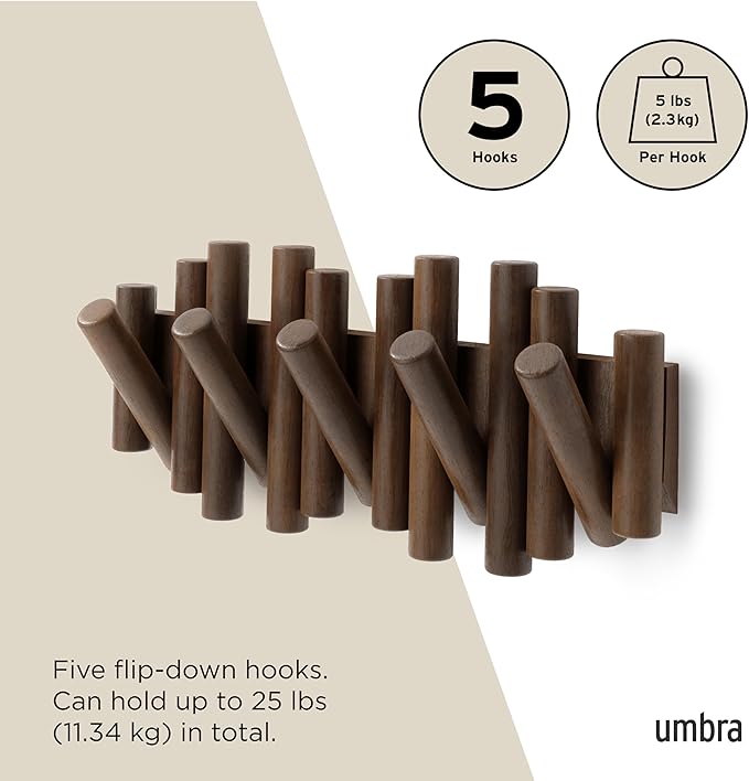Umbra Picket Rail Hook Coat Rack, Aged Walnut