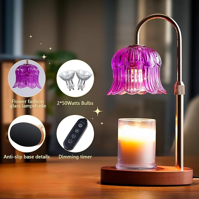 Candle Warmer Lamp Electric Timer - Candle Lights Home Decor Candles Warming Height Adjustable Dimmable Warmers Purple