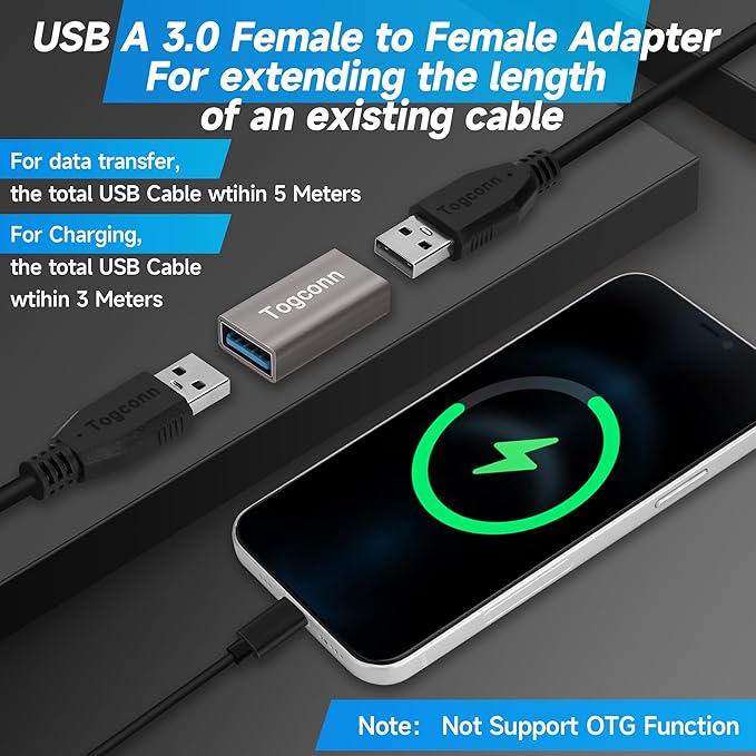 USB Coupler 4 Pack, Aluminum Shell USB 3.0 Type-A Female to Female Extension Adapter Connector, Support 5Gbps Data Transfer and Fast Charge for Connecting Extend Two USB-A Male Ends Cable