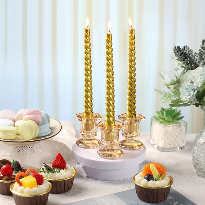 Glass Candle Holders Set, 12 Pcs Gold Candlestick Holders Bulk, Taper Candle Holders for Wedding, Festival Table Centerpiece,Home Decoration