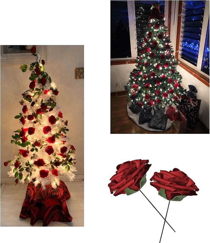 Artificial Flowers 25pcs Fake Roses, Burgundy Foam Rose Faux Flower for DIY Wedding Bouquets Bridal Shower Centerpieces Floral Arrangements Home Decorations Party Backdrops Table