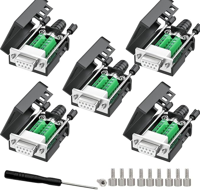 5Packs DB9 Breakout Female D-SUB 9-pin RS232 RS485 Serial Adapter to Terminal Connector Signal Module with Bolts Nuts and Screwdriver