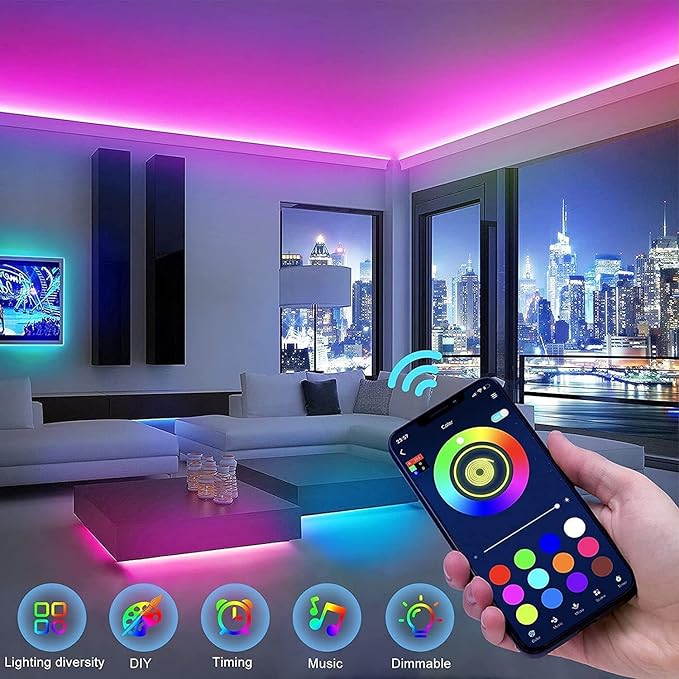 Keepsmile 32.8ft Strip Lights Smart App Music Sync Color Changing RGB Bluetooth LED Strips with Remote Led Lights for Bedroom Home Decoration