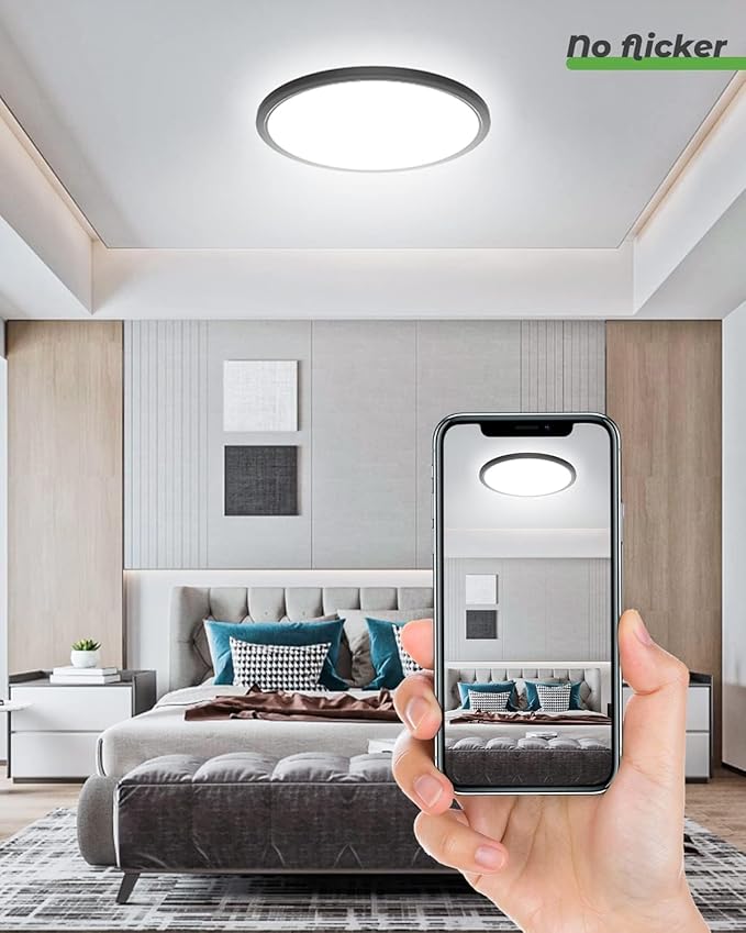zemty 16.5 Inch LED Ceiling Light Flush Mount, 36W 4200lm Super Slim Flush Mount Ceiling Light Fixtures, 3000K/4500K/6000K Selectable Ceiling Lamp for Bedroom Kitchen Living Room (Black)