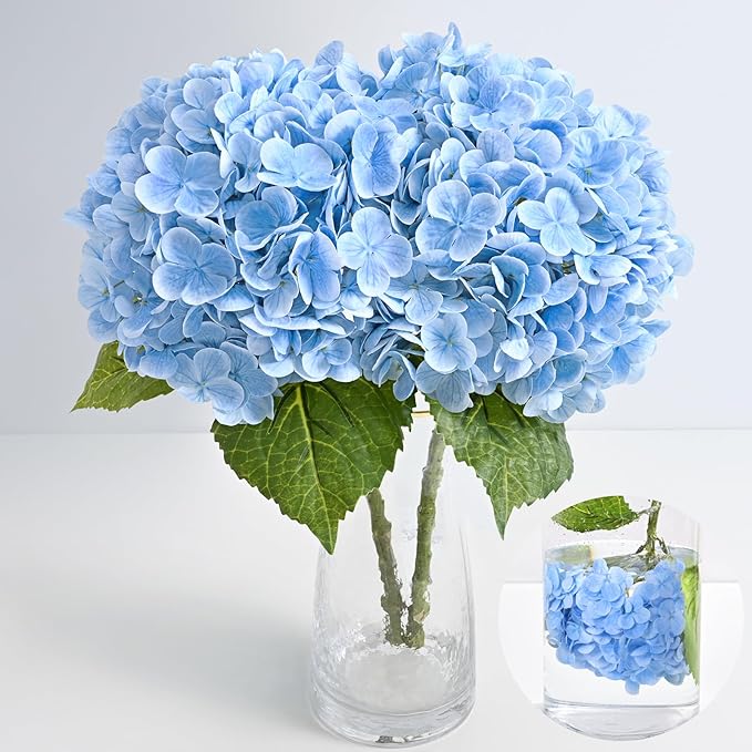 MARTINE MALL 2Pcs 21in Hydrangea Artificial Flowers, Latex Real Touch Hydrangeas Lifelike Large Hydrangea Flowers for Home Decor Party Arrangements Wedding Bouquets Centerpieces (Blue)
