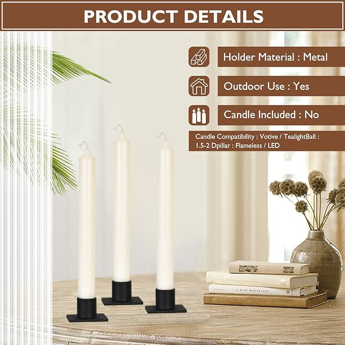 Gute Taper Candle Holder, Candle Holders for Pillar Candles, Matte Black Candlestick Holder Centerpieces for Home Decoration, Wedding Anniversary, Party, Housewarming Gifts,Set of 8,Square