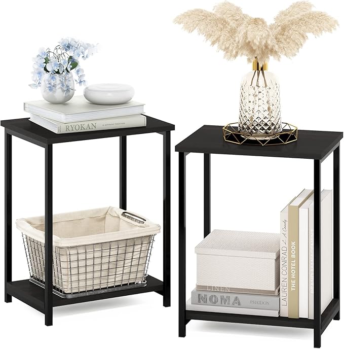 Furinno Simplistic Metal Frame End Table, 2-Pack, Espresso