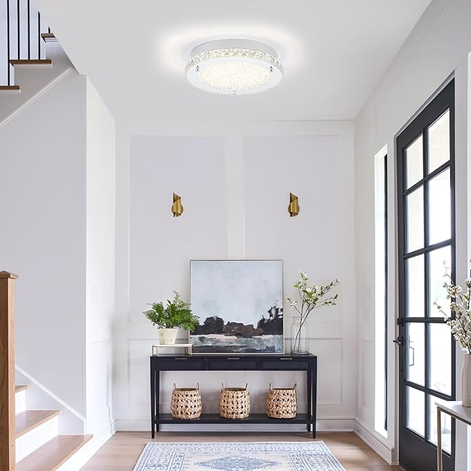 LED Ceiling Light,Auffel Minimalist Modern 11-Inch Surface Flush Mount Light Fixture Glass 4000K Daylight White Lamp 1980LM K9 Crystal Chandelier Lighting for Kitchen,Bathroom,Bedroom,Hallway