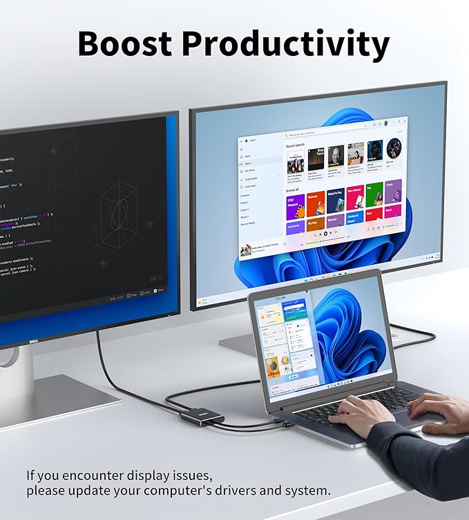 Mini DisplayPort to Dual HDMI Adapter 4K@60Hz, MDP 1.2 to 2 HDMI Splitter, Dual hdmi Output, Supports Extended Mode and Mirror Mode, Compatible with Laptops, PCs, Monitors, Projectors, for Windows