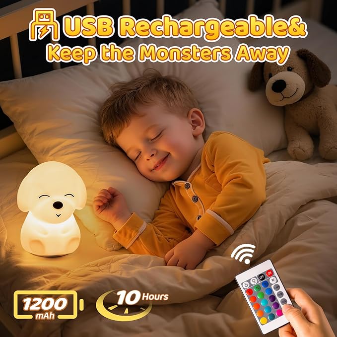 Mubarek Dog Night Light,Remote+16 Colors+Timer+Rechargeable Dog Night Light for Kids Nursery Decor, Cool Kawaii Silicone Puppy Unique Lamps Puppy Gift Ideas Puppy Gifts Unique Home Decor