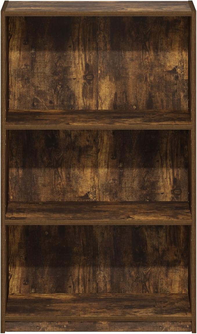 Furinno JAYA Book Shelf, 3-Tier Bookshelf, Bookcase with Adjustable Shelves, 9.5 x 24.5 x 40.3, for Living Room, Bedroom, Home Office, Amber Pine