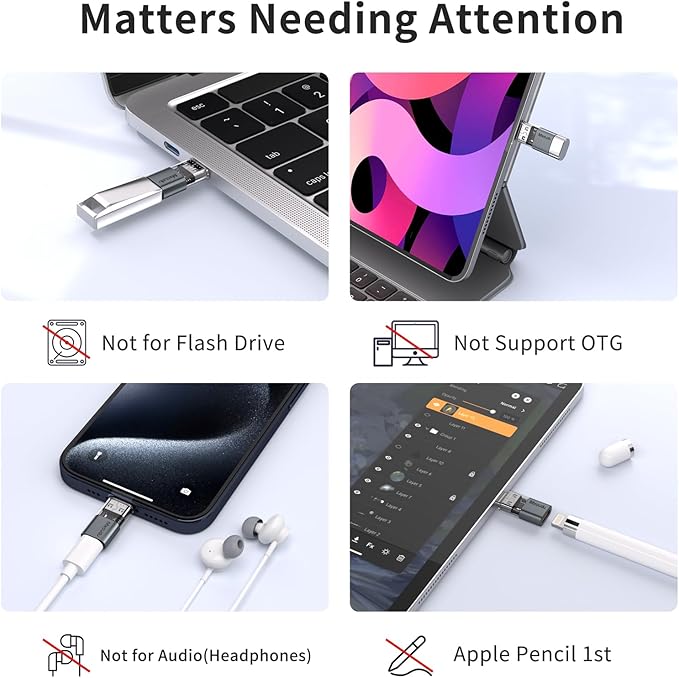 4 Pack Lightning to USB C Charging Adapter for iPhone 16/16Pro/15/15Pro/15Pro Max, iPad Pro/Air 5, Galaxy S24, USB C Male to Lightning Female Fast Charging & Data Transfer Adapter, Not for Audio/OTG