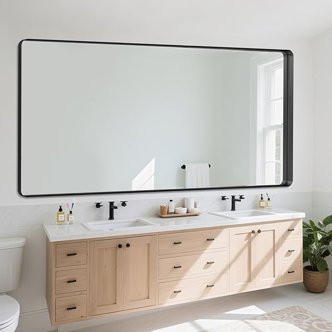 Suidia Bathroom Mirror, 72" x 32" Wall Mirror Metal Framed, Bathroom Vanity Mirror for Living Room Bedroom Bathroom Entryway, Black, Rounded Corner Style
