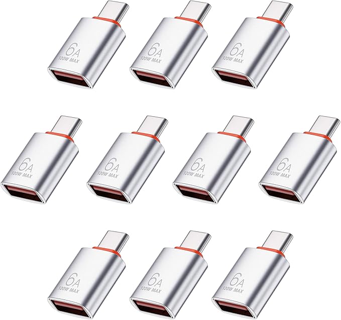 10 Pack USB C Male to USB a Female 10gbps/120w Usb3.1 to USB-C Adapter Silver Type C Male Too USB-Female Adapter High-Speed Data Transfer for Smartphone, Pc, Laptop, Tablet, Keyboard