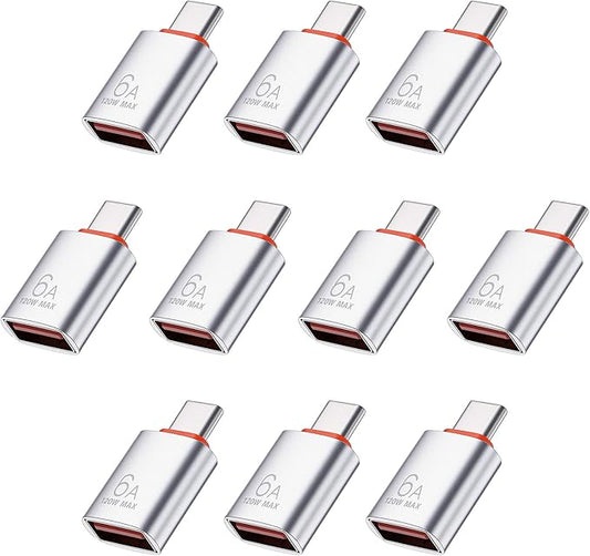 10 Pack USB C Male to USB a Female 10gbps/120w Usb3.1 to USB-C Adapter Silver Type C Male Too USB-Female Adapter High-Speed Data Transfer for Smartphone, Pc, Laptop, Tablet, Keyboard