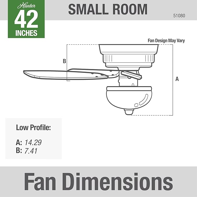 Hunter 42 inch Indoor Ceiling Fan with LED Light - White Ceiling Fan with Pull Chain, For Bedroom or Living Room, Low Profile Mount, No Remote, 5 Blades, Includes Bulbs - Newsome 51080, Fresh White