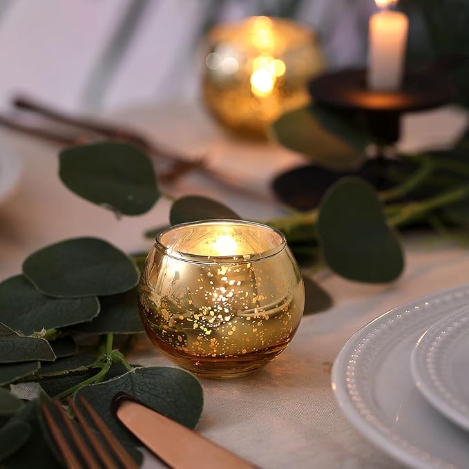 LAMORGIFT 24 Pcs Gold Votive Candle Holders -Gold Mercury Glass Candle Holders, Diwali Decorations for Home, Wedding Centerpieces for Tables, Christmas Tea Light Holders