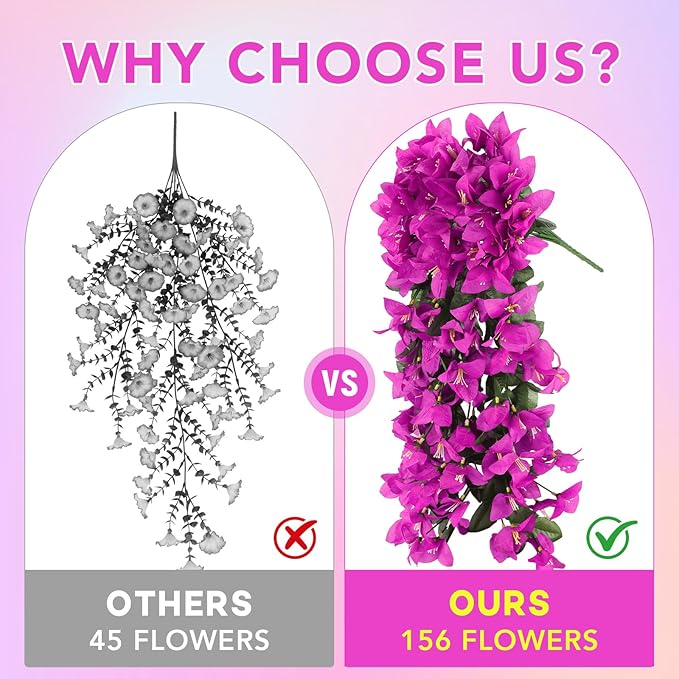 Artificial Bougainvillea Flowers for Outdoor Plant,2 pcs Faux Hanging Flowers Bougainvillea for Outside Decoration,Fake Silk UV Resistant Vines for Front Door Porch(Fuchsia)