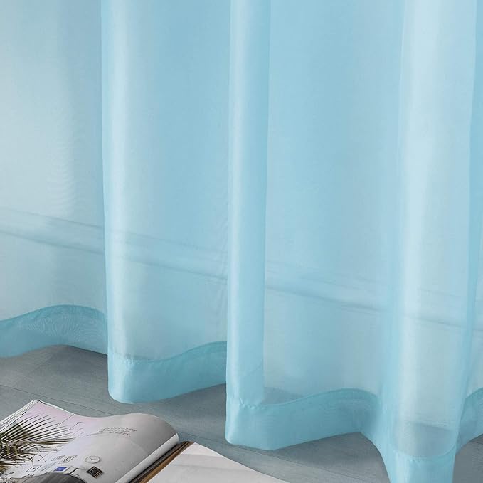 DUALIFE Sky Blue Voile Sheer Curtains Grommet,Look Semi Natural Light Flow Sheer Drapes,Elegant Solid Color Touch Soft Drapes, 52X84 Inch for Living Room Bedroom,Set of 2 Panels Baby Blue