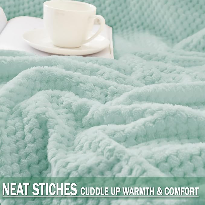 Exclusivo Mezcla Fleece Bed Blanket Twin Size, Super Soft and Warm Blankets for Couch, Sofa and Bed Waffle Textured, Cozy, Fuzzy and Lightweight (Mint Green, 60x80 inches)