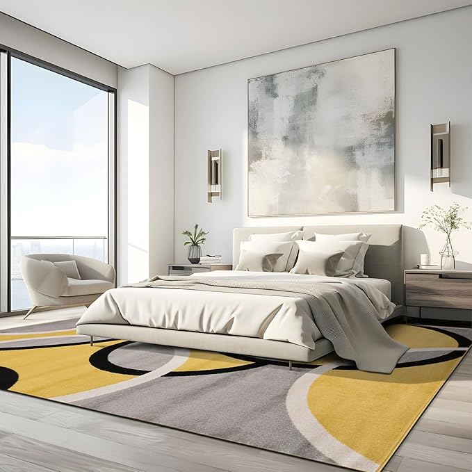 Rugshop Contemporary Abstract Circles Easy Maintenance for Home Office,Living Room,Bedroom,Kitchen Soft Area Rug 10' x 14' Yellow