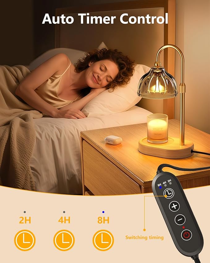 Candle Warmer Lamp, Wax Melt Warmer with Timer Dimmer, Height Adjustable, Black Lampshade, Includes 2 Bulbs, Birthday Gifts for Women, Mom, Christmas, Housewarming