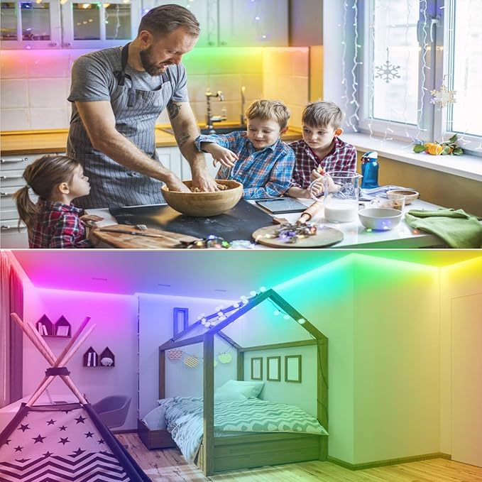 130Ft LED Strip Lights (2 Rolls of 65ft), RGB Color Changing Music Strip Lights with APP Control for Bedroom, Living Room, Kitchen, Party Decoration
