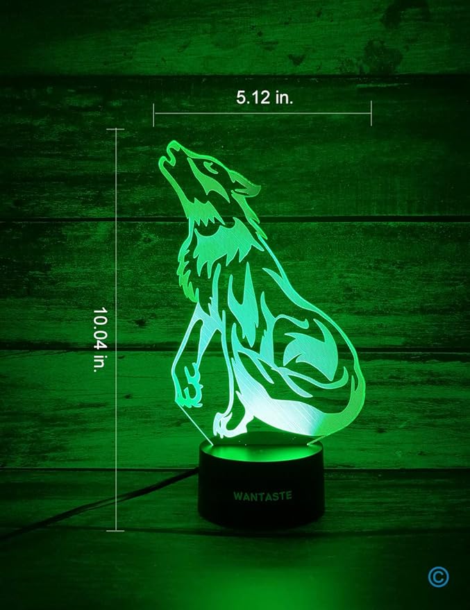 3D Wolf Decor Lamp with Remote, 7 Color Changing Night Light Toys, Birthday Gift for Kids Girls Boys