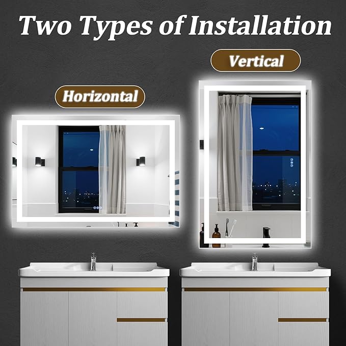 LED Bathroom Mirror, 40"x 30" Smart Bathroom Vanity Wall Mirrors with Lights, Anti-Fog, Dimmable, Backlit + Front Lit, 3 Color Modes, Memory Function