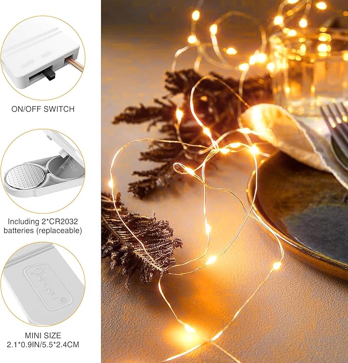 Onforu 16 Pack Warm White Fairy Lights Battery Operated String Lights, 6.5ft IP67 Waterproof Twinkle Light for Mason Jar Wedding Centerpiece Decor Christmas Bedroom