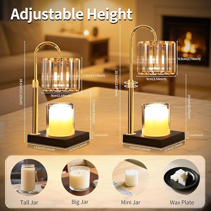 Candle Warmer Lamp, Wax Warmer Candle Lamp Timer & Dimmer 7-Levels, Compatible Most Jar Candles, Top Melting, Cystal Candle Heater Lamp for Scented Wax, Elegant Home Decoration, Black