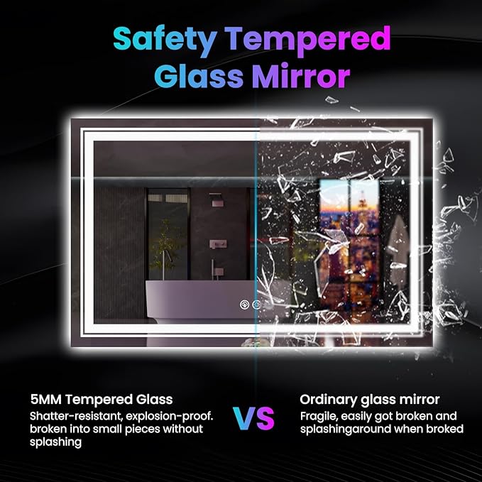 LED Mirror for Bathroom, 77"X36" with 8 RGB Backlit +3 Front Lit (Adjustable Individually), Anti-Fog, Large Lighted Bathroom Vanity Mirror for Wall,Shatterproof,Memory Function,Tempered Glass