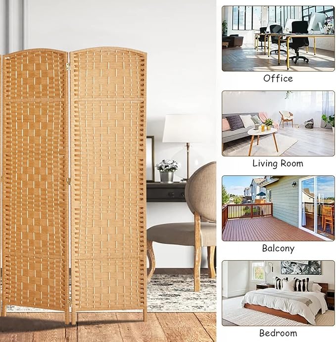 Rose Home Fashion Room Divider, 6 ft Tall Room Dividers and Folding Privacy Screens, 16in Privacy Screen 6 Panel Light Beige Space Temporary Wall Foldable Partition Separation
