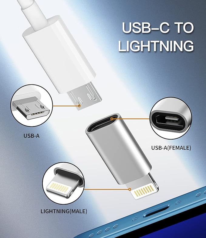 Micro USB to Lightning Adapter（3 Pack）Fast Charging Data Transmission Converter Micro USB Female Cable to Lightning Male Connector Compatible for Iphone 13 12 11 Pro Max Mini Xr Xs X 8 7 6 Ipad