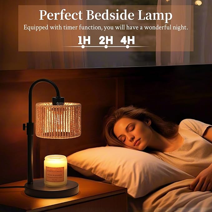 Boho Candle Warmer Lamp, Adjustable Height Candle Wax Warmer with Timer, Candle Lamp for Jar Candles, House Warming Gifts Brithday Gifts for Women Bedroom Home Decor (Rattan)
