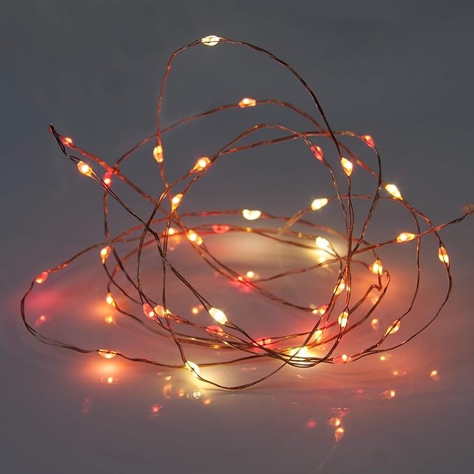QBIS Battery Powered Fairy Lights for Bedroom, 40 LED Lights, Battery Operated String Lights for Christmas, Halloween Decorations, 6hr Timer Mode, Red, Orange, Yellow Fairy Lights