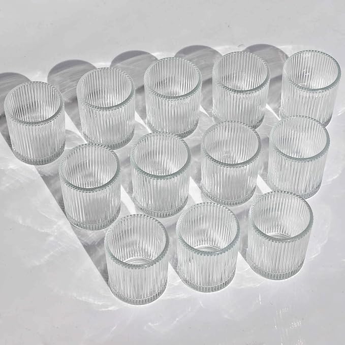 VOHO Clear Votive Candle Holders for Table Centerpiece, Glass Candle Holder Bulk Set of 12, Glass Votive Holder for Home Decor & Holiday Decor(2.1 x 2.6 Inch, Clear)
