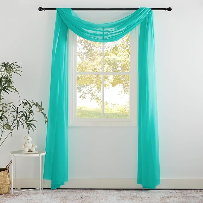 NICETOWN Voile Sheer Scarf for Windows - Luxury Decorative Fresh Color Valance Topper Chic Voile Sheer Drape for Beach House (Pool Blue, 1-Pack, W60 x L216)
