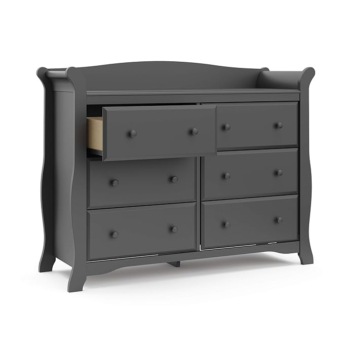 Storkcraft Avalon 6 Drawer Double Dresser (Gray) – Nursery Dresser for Kids Bedroom, Chest of Drawers