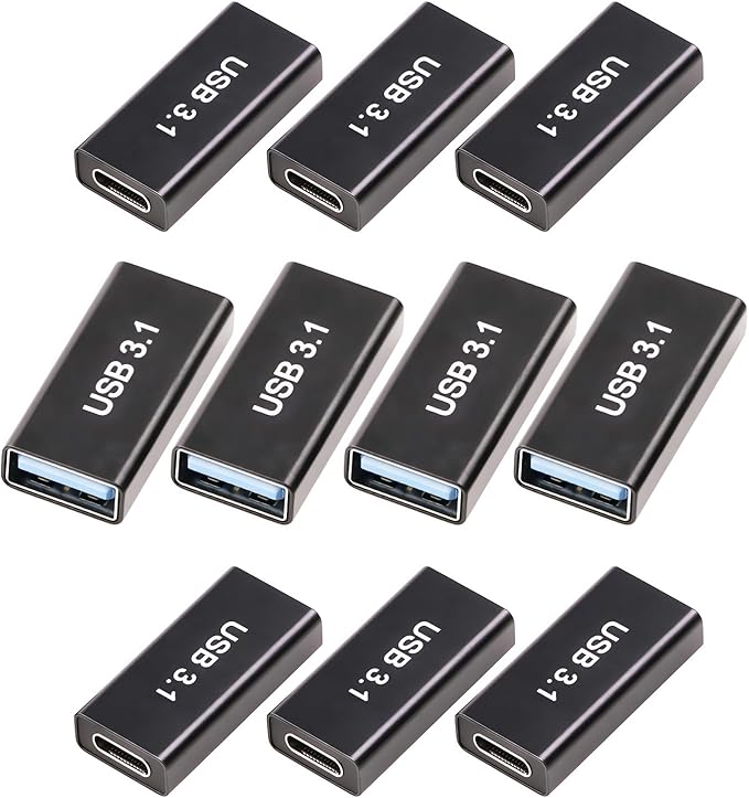 10𝐏𝐚𝐜𝐤 𝐔𝐩𝐠𝐫𝐚𝐝𝐞𝐝 USB Female to USB C Female Adapter, 10GB-Usb3.1 to C Adapter Connector, Bi-Directional High Speed USB Extension Connector Support Charge & Data Sync