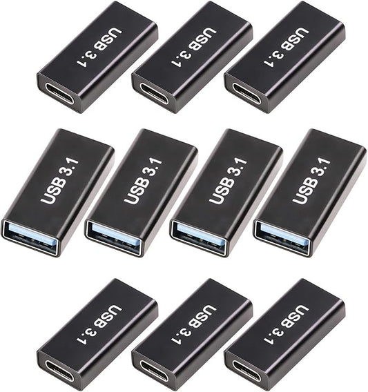 10𝐏𝐚𝐜𝐤 𝐔𝐩𝐠𝐫𝐚𝐝𝐞𝐝 USB Female to USB C Female Adapter, 10GB-Usb3.1 to C Adapter Connector, Bi-Directional High Speed USB Extension Connector Support Charge & Data Sync