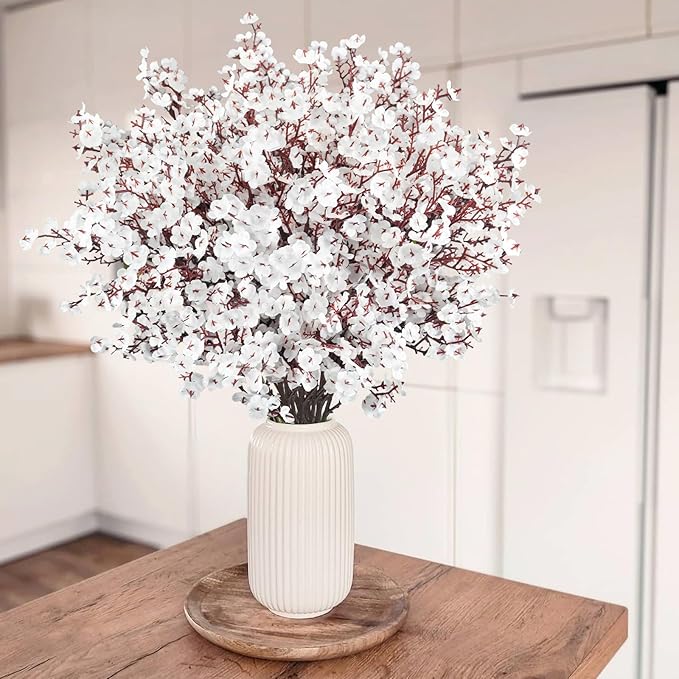 Uieke 15 Pcs Babys Breath Artificial Flowers Fake Silk White Flowers Faux Gypsophila Bouquet Real Touch Floral for Home Wedding Party Centerpieces DIY Décor