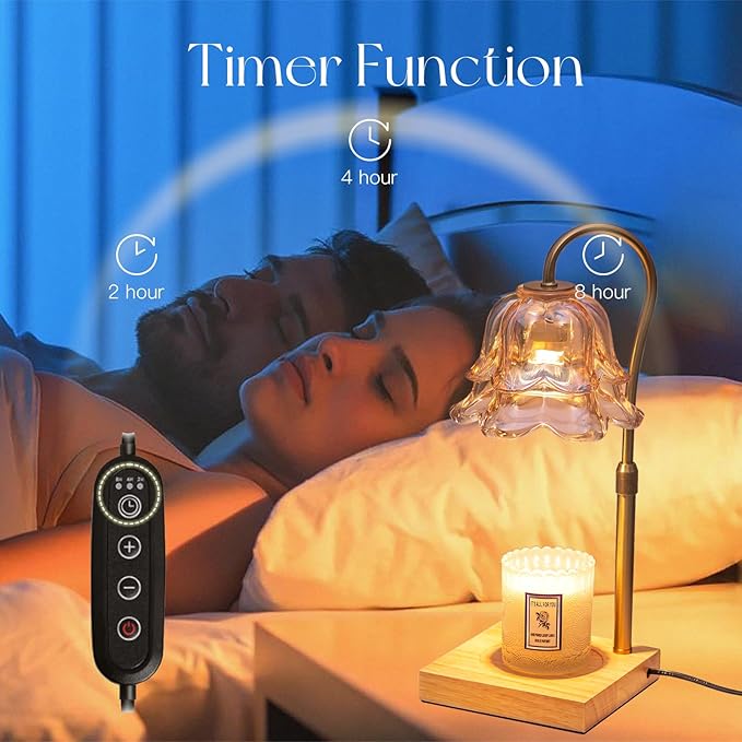 Candle Warmer Lamp with Timer: Flower Gold Candle Lamps Height Adjustable Wax Melt Home Decor House Warming Christmas Gift for Women