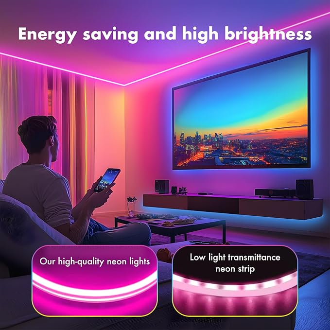 Neon Rope Lights, JIAMEI 49.21FT RGB LED Strip Lights, App Control, IR Remote, Music Syncing, Outdoor IP67 Waterproof, Flexible Neon Strip Lights Cuttable for Bedroom, Gaming, Party (49.21FT)