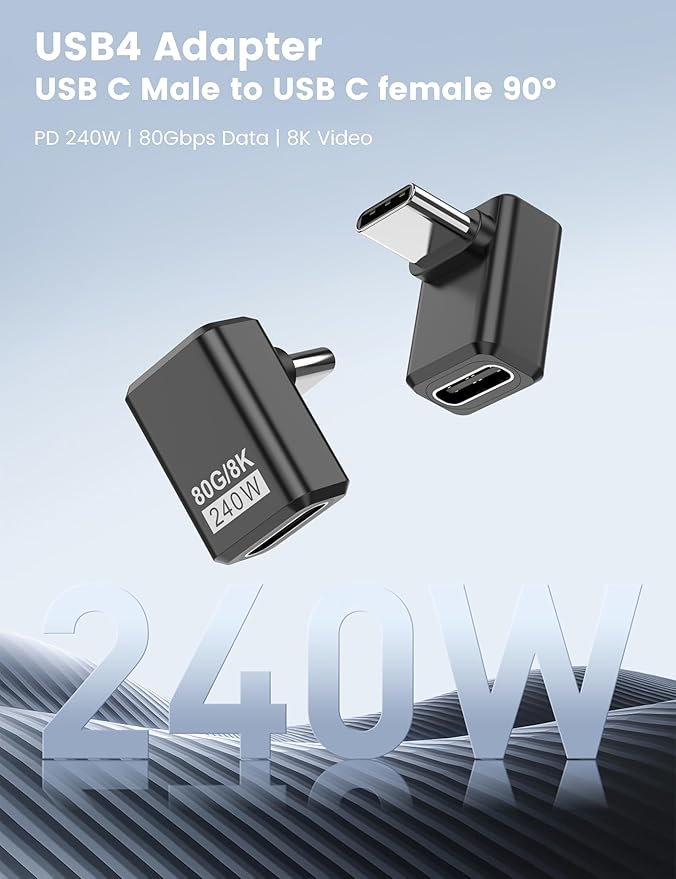 3 Pack 240W USB C 90 Degree Adapter,USB C Right Angle Adapter,Support Dual 8K@60hz Video,Compatible with MacBook,Ipad,Thunderbolt 5/4/3, Phone,Steam Deck,Switch2/1,Black