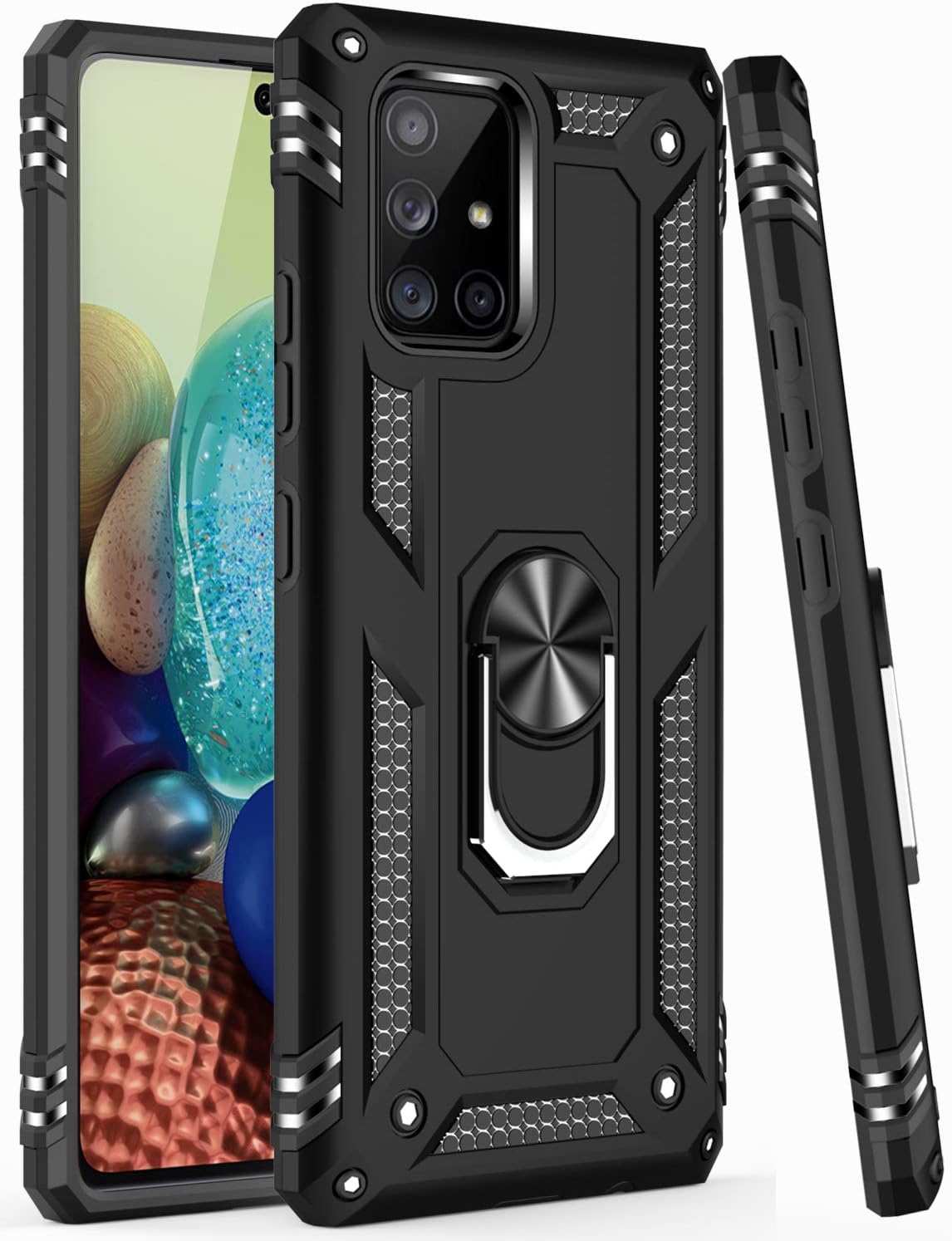 LUMARKE Galaxy A71 5G Case with Screen Protector, Military Grade Protective Phone Cover with Magnetic Ring Kickstand,