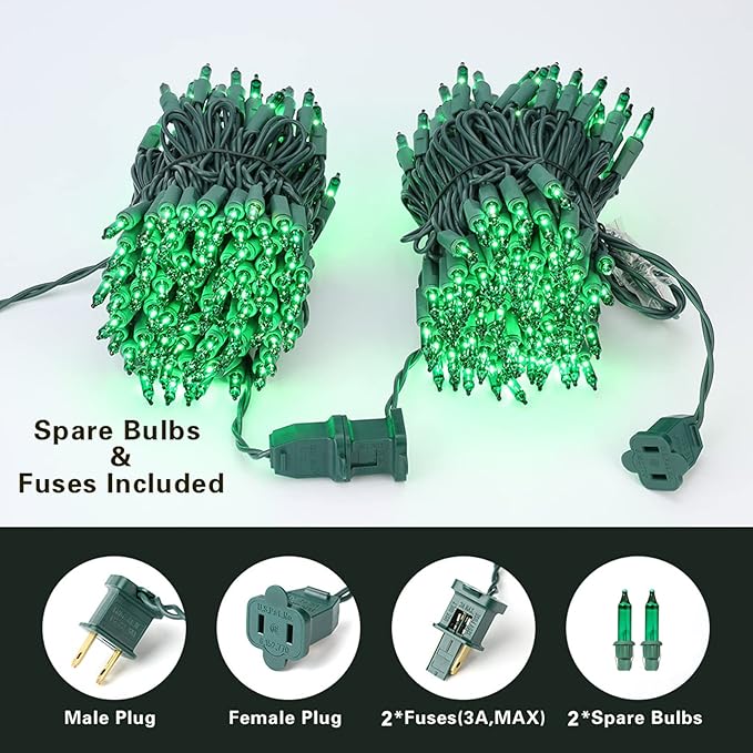 ODEETRONIC Green Christmas Lights, 21.63ft 100 Count Incandescent Christmas Mini Lights Connectable, 120V UL Certified St. Patrick's Day Light Outdoor Tree Light Waterproof for Indoor Party Decoration